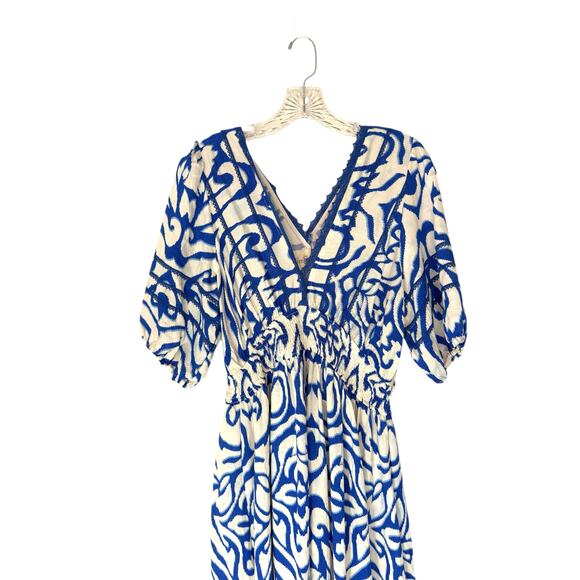 Umgee Dress Blue White V-Neck Whimsical Dainty Boho Chic Bohemian Lace Large - Picture 3 of 12